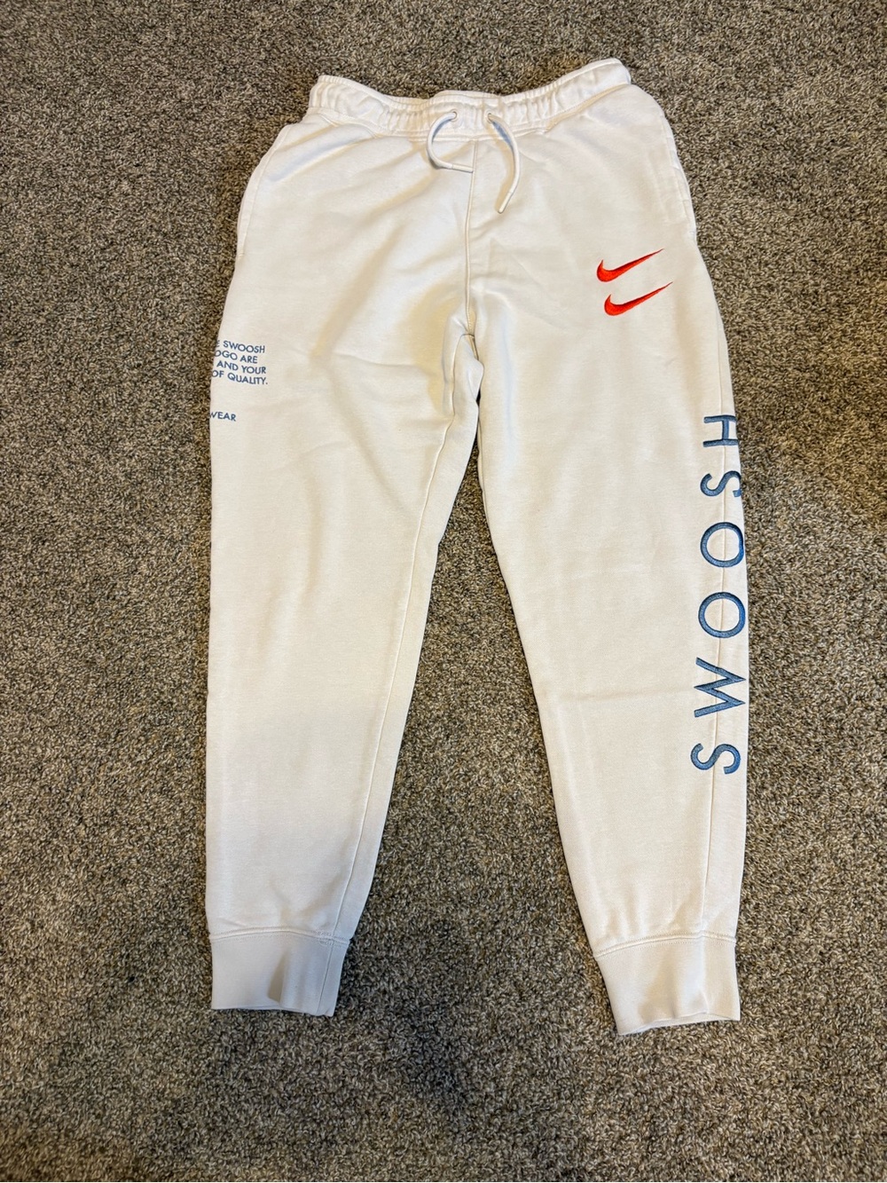 Nike Sportswear double ‘Swoosh’ jogger  sweatpants ivory sail white Mens small